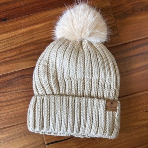 COOLPRINCE Winter Knit Beanie with Pom Pom, Fleece Lining & Mittens - Picture 2 of 6